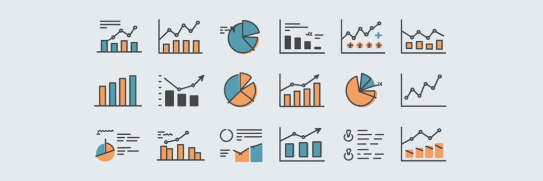 Chart icons with unique data representations and symbols &ndash; Great for infographics, business education, or strategy decks