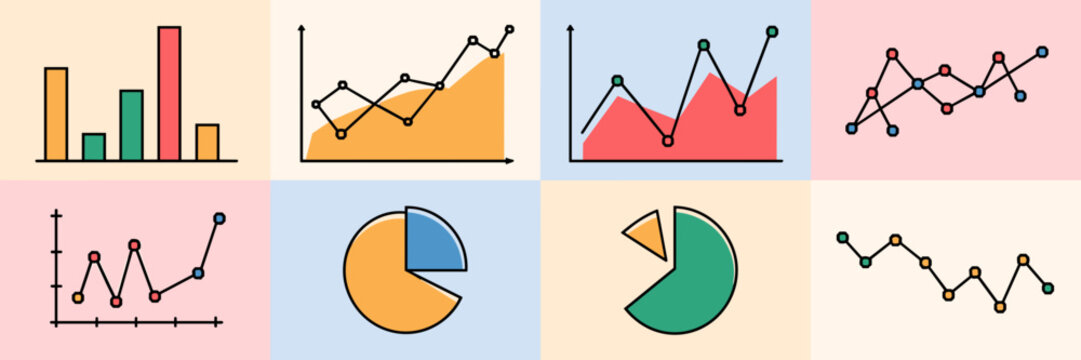 Data-driven chart icons with comparison and trend visuals &ndash; Great for business analytics, strategy planning, or presentation tools