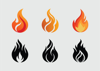 Vector Flame Icons Set Design Isolated on A Gray Background