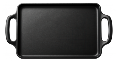 Cast iron griddle with a flat, rectangular surface for making pancakes on a home stovetop.