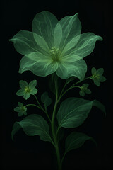 Ethereal Green Fabric Flower on Black Background – Surreal Botanical Art for Decor & Design