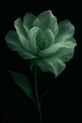 Ethereal Green Fabric Flower on Black Background – Surreal Botanical Art for Decor & Design