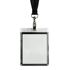Clear plastic ID tag with a black chain