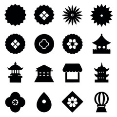 Obraz premium Japanese Culture Vector Icons: Black Silhouette Design Set