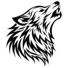 Fototapeta premium Majestic wolf head intricately designed using abstract black shapes seemingly howling to the sky