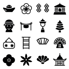 Japanese Culture Vector Icons:  Simple Black Glyph Style Set