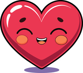 Adorable smiling heart with closed eyes conveying happiness and affection isolated on white background isolated on transparent background