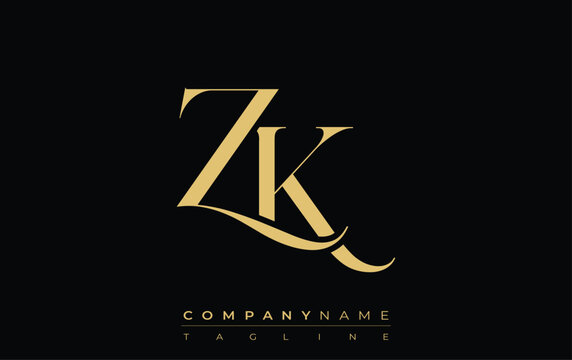 ZK Abstract Creative Jewelry Logo. A stylish logo featuring golden monogram initials in an elegant and modern typography, perfect for branding