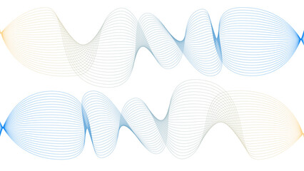 Vector curvy abstract line art wavy flowing dynamic colorful lines white background in concept music or sound, wave, wind, information flow	