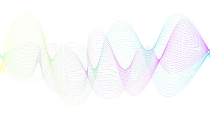 Vector curvy abstract line art wavy flowing dynamic colorful lines white background in concept music or sound, wave, wind, information flow	