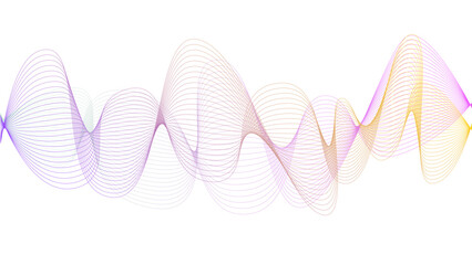 Vector curvy abstract line art wavy flowing dynamic colorful lines white background in concept music or sound, wave, wind, information flow	