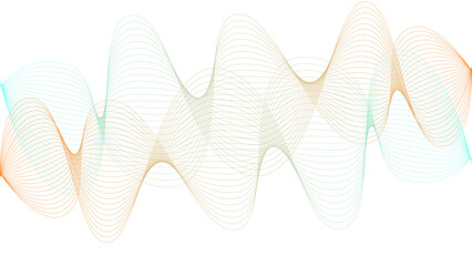 Vector curvy abstract line art wavy flowing dynamic colorful lines white background in concept music or sound, wave, wind, information flow	
