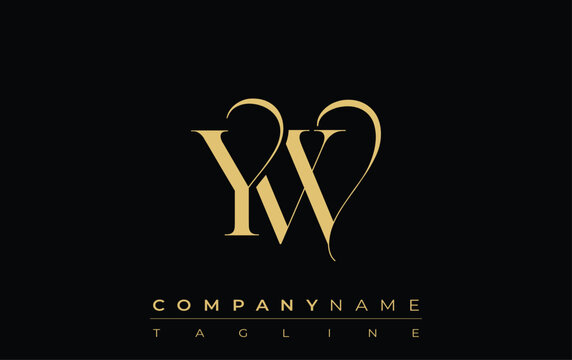 YW Abstract Creative Jewelry Logo. A stylish logo featuring golden monogram initials in an elegant and modern typography, perfect for branding
