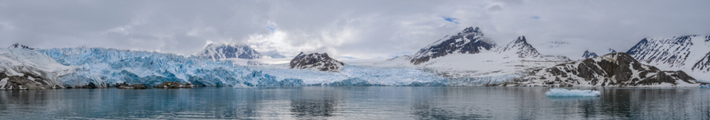 A panorama of a glacier in the Svalbard archipelago