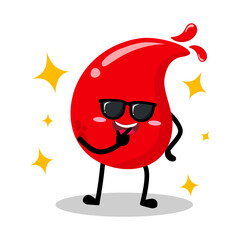 Cute Hand Drawn Cool Red Blood Drop Feeling Proud Wearing Sunglasses