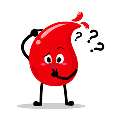 Cute Hand Drawn Red Blood Drop Questioning and Thinking