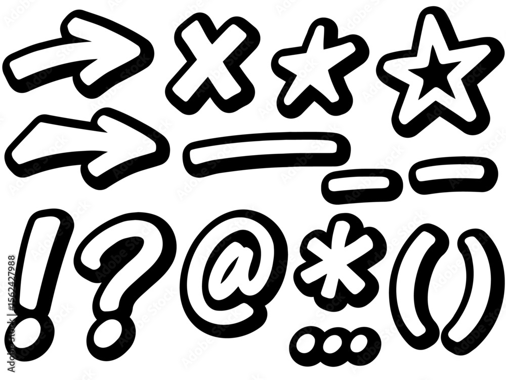 Fototapete vector set of hand-drawn doodle punctuation marks and elements. doodle style punctuation marks and s