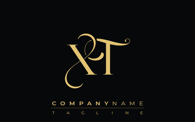 XT Abstract Creative Jewelry Logo. A stylish logo featuring golden monogram initials in an elegant and modern typography, perfect for branding