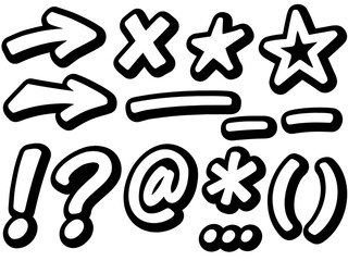Vector set of hand-drawn doodle punctuation marks and elements. Doodle style punctuation marks and symbols. Graffiti style vector punctuation marks and symbols.
