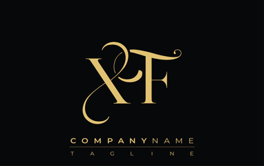 XF Abstract Creative Jewelry Logo. A stylish logo featuring golden monogram initials in an elegant and modern typography, perfect for branding