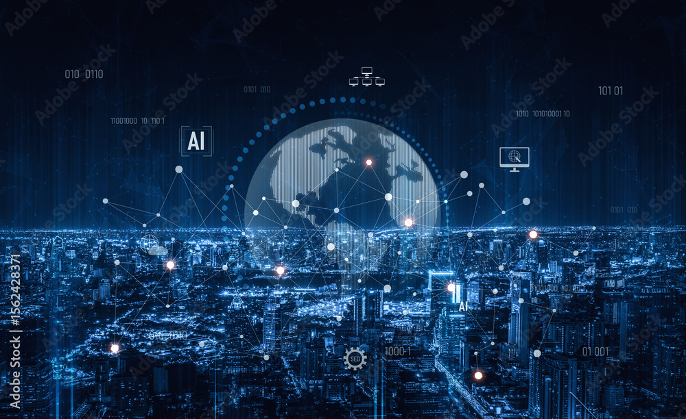 Poster global ai network showing connection between ai, global, and network elements across the digital wor
