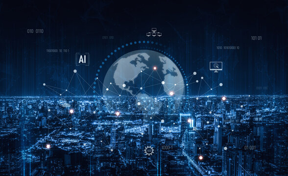 Global AI network showing connection between AI, global, and network elements across the digital world and data infrastructure Vouch