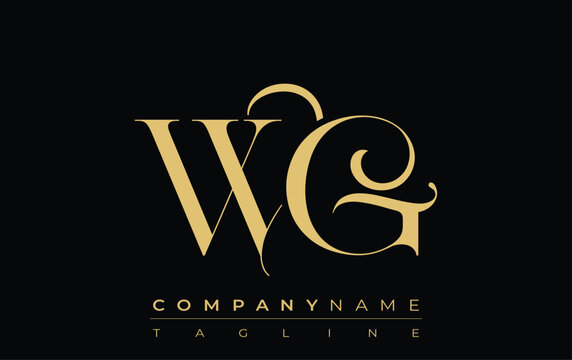 WG Abstract Creative Jewelry Logo. A stylish logo featuring golden monogram initials in an elegant and modern typography, perfect for branding
