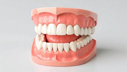 Crisp and isolated, this studio shot focuses on a dental cast representing a healthy human dentition, showcasing the precise form and function of the teeth and gums