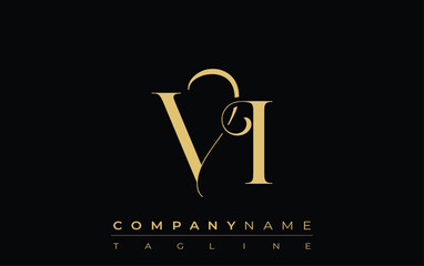 VI Abstract Creative Jewelry Logo. A stylish logo featuring golden monogram initials in an elegant and modern typography, perfect for branding