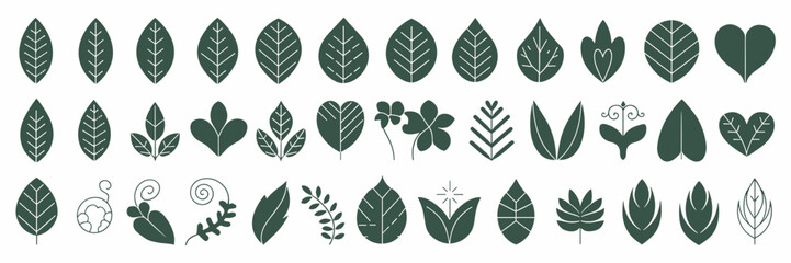 Fototapeta premium Decorative leaf icons in whimsical shapes and patterns – Ideal for art projects, botanical prints, or eco-themed branding