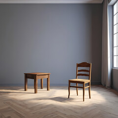 Empty Room with a Wooden Chair  