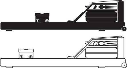 Rowing machine side view vector icon solid and outline versions
