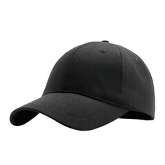 Black baseball cap with a white logo on the front