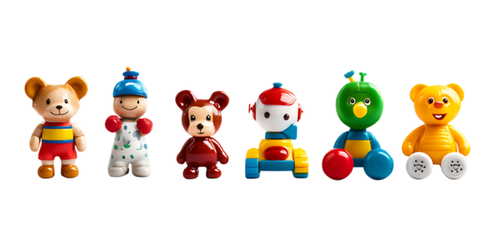 Pack Collection Colorful Toy Collection A Row of Playful Characters set against transparent background