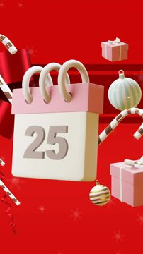 Animation of calendar with 25 of december date and christmas decorations