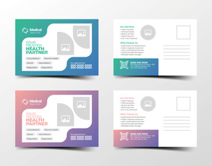 Clean and editable medical postcard template for doctor, hospital, and health service advertising