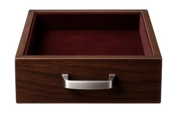 Velvet-lined sliding drawer in a jewelry box, perfect for protecting rings and necklaces.