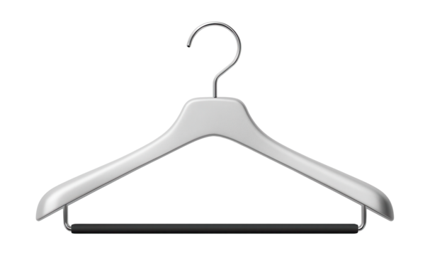 Metal hanger with a sleek, minimalist design for organizing clothes in a modern apartment closet.