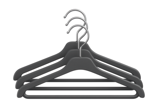 Plastic hangers for pants with a built-in trouser bar, suitable for organizing kids' clothing in a family home.