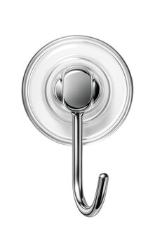 Vacuum suction hook with a transparent round base and a single metal hook, perfect for hanging kitchen towels in a private house.