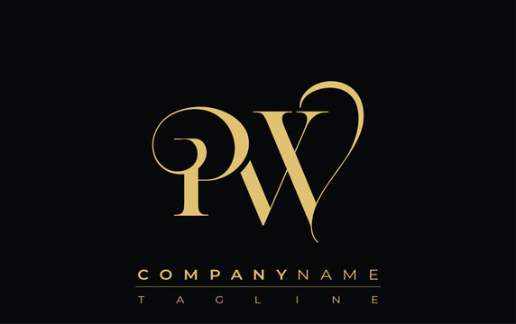 PW Abstract Creative Jewelry Logo. A stylish logo featuring golden monogram initials in an elegant and modern typography, perfect for branding