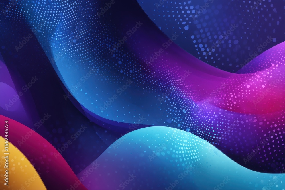 Poster abstract colorful gradient waves with dotted patterns in a dark background