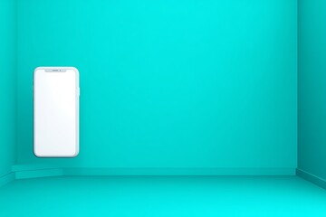 Empty turquoise room with a phone