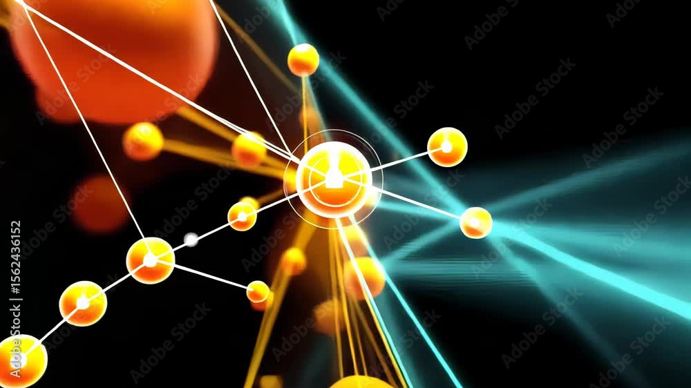 Poster abstract visualization of a colorful neural network with stretching connections on a black backgroun