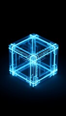 Obraz premium Glowing Blue Transparent Cube 3 D Render Abstract Technology