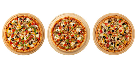 delicious pizzas with fresh toppings isolated on transparent background