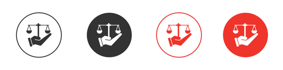 Justice scales in Hand icon. Black style vector icons. Isolated sign symbol