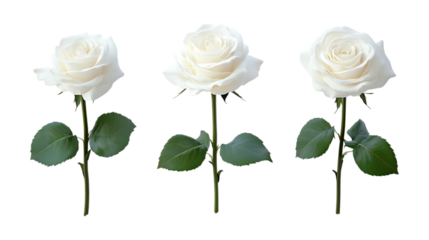 Pack Collection Three White Roses Elegant Floral Background for Design Projects set against transparent background
