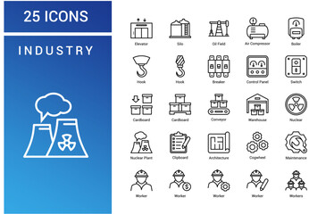 Industry Icons Pack. Line icons set. Flat icon collection set. Simple vector icons .eps
