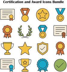 Collection of Certification and Award Icons for Recognition and Achievements